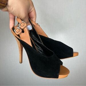 Luxury Rebel | Size Womens 7 Black‎ and Tan Block Heel Mules